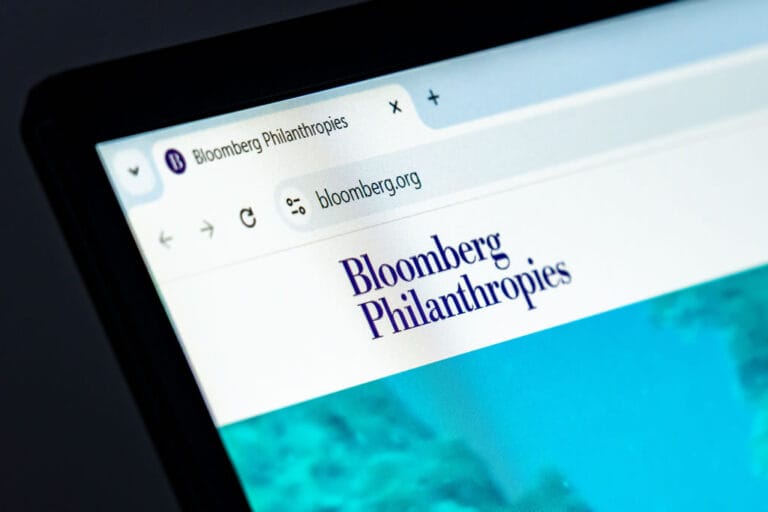 Bloomberg Philanthropies website homepage shown on screen.