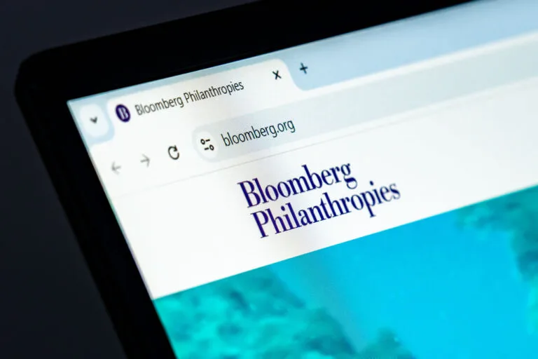 Bloomberg Philanthropies website homepage shown on screen.