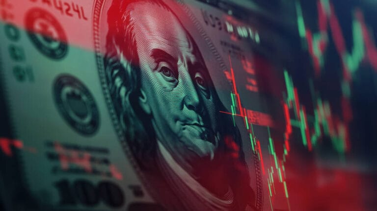 Stock market graph over dollar bill background.