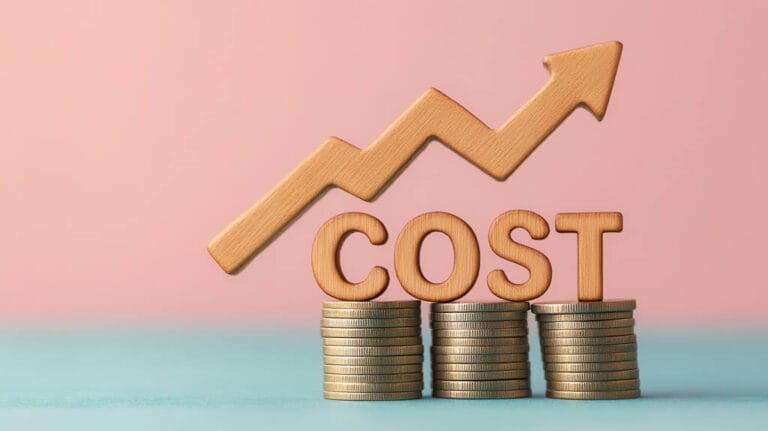 Rising costs with arrow and coins