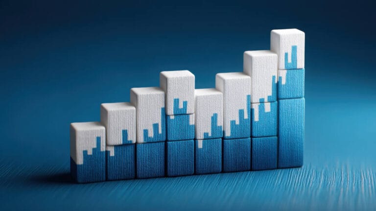 Blue gradient blocks forming a bar chart