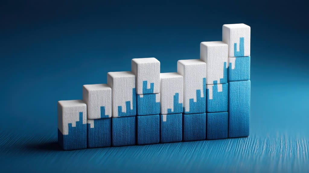 Blue gradient blocks forming a bar chart