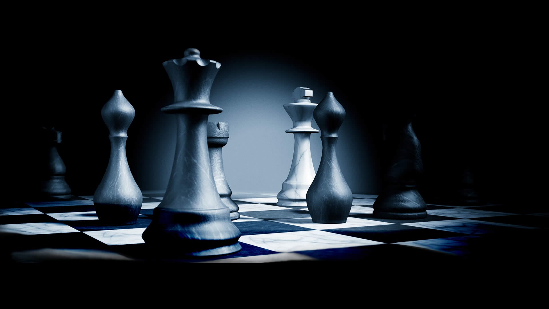 Shadowy chess pieces on a board